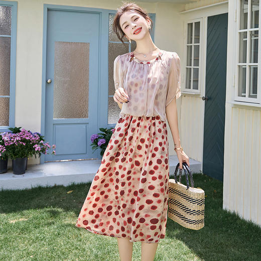 薄纱拼接假两件套，时尚小个子巨好看连衣裙HR-6230 商品图1