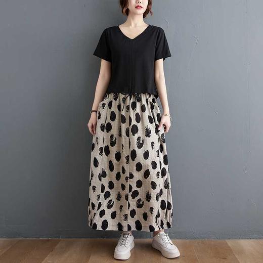 雀说新款宽松大码套装复古棉麻印花休闲连衣裙两件套AL5582 商品图1