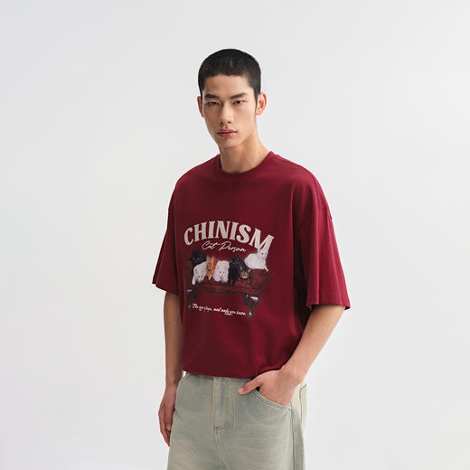 CHINISM赤尘 猫咪印花短袖T恤男新款美式亲肤纯棉半袖男士上衣 商品图4