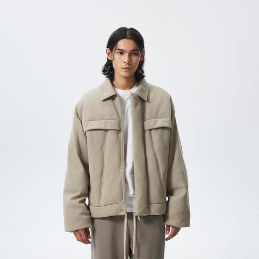 CHINISM折扣季 卡其灰翻领棉服外套男秋冬加厚保暖男士休闲棉衣 商品图2