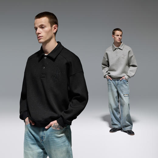 CHINISM赤尘 重磅空气层POLO领卫衣男秋季美式宽松休闲运动上衣 商品图1