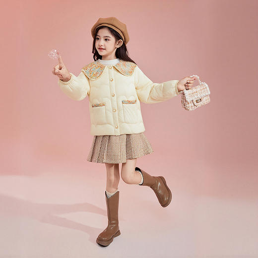 笛莎Deesha 童装女童羽绒服2025冬新款女童甜美小香风面料拼接翻领羽绒服 商品图2
