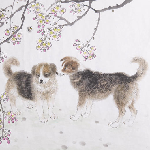 方楚雄《海棠花与小狗》国画原作69CM*69CM斗方宣纸收藏级艺术臻品 商品图3