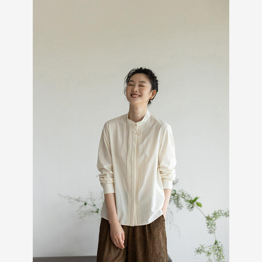 牧衣游原创 打条汉麻棉净色衬衫古朴禅意新中式上衣茶服 梨花梦 商品图1