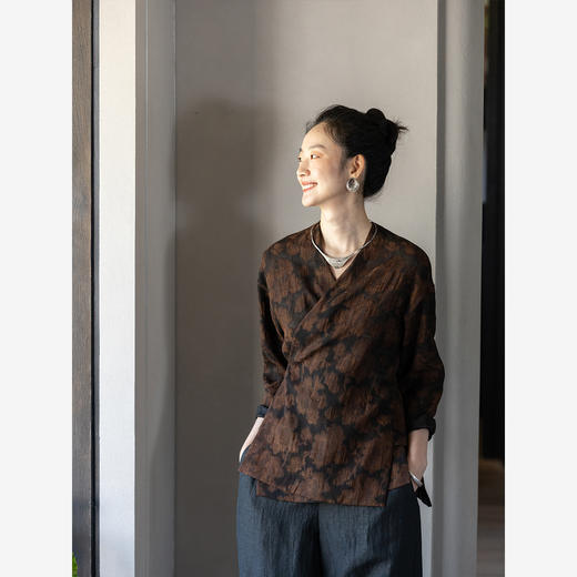 牧衣游原创 铁木机织半手工罗莨绸短外套东方禅意中式开衫 花蝶 商品图3