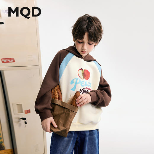 【MQD】小灯塔男大童秋季新品学院风插肩袖卡通撞色连帽卫衣 商品图1