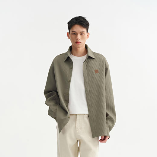 CHINISM折扣季 肌理感长袖衬衫男春季美式复古宽松休闲衬衣外套 商品图0