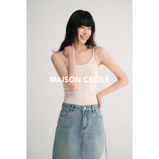 MAISON CECILE 三色/夏季bi备单品软糯羊毛大U领针织细肩带吊带 商品图1
