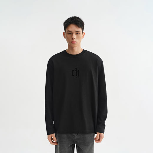 【商场同款】CHINISM赤尘 纯色印花长袖T恤男春季新款亲肤打底衫 商品图0