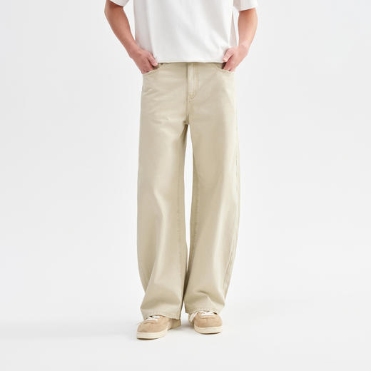 CHINISM赤尘 卡其色水洗做旧弯刀裤男2025夏季纯棉纱卡复古休闲裤 商品图0