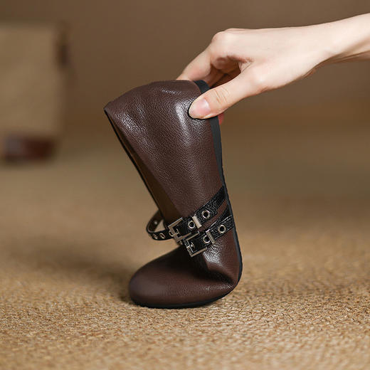 【预售5天】秋季新款复古圆头浅口单鞋气质百搭一字扣带玛丽珍女鞋HCYYHD&6283 商品图4