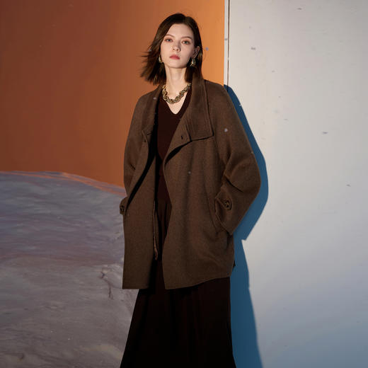 【100绵羊毛】三彩2025冬季新款立领双面呢大衣毛呢外套M 商品图1