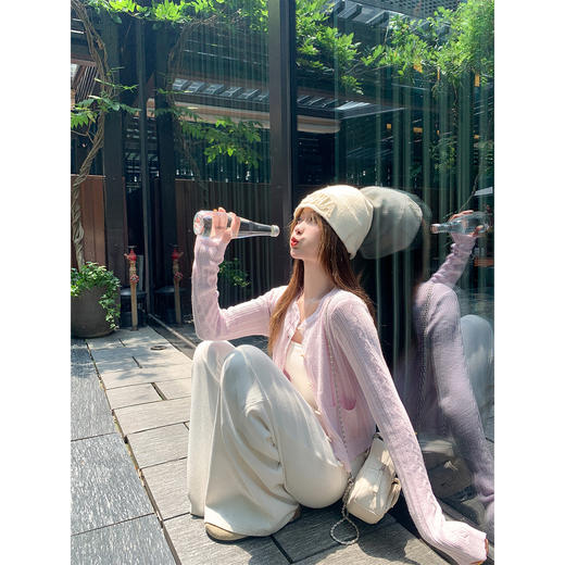 <曾小咸推荐>现货秒杀！微信超特价！韩系甜美风粉色短款针织开衫 日常199.99 立减120 秒杀79.99！ 商品图3