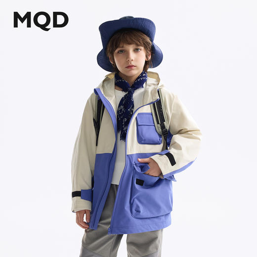 【MQD】童装儿童风衣2025新款春季男童连帽外套斜门襟拼色上衣 商品图0