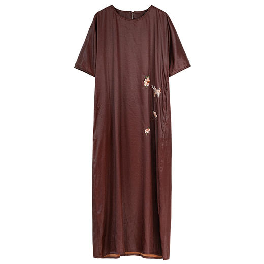 牧衣游原创精工手绣醇正薯莨红云纱连衣裙宽松复古气质长裙 灼风 商品图4