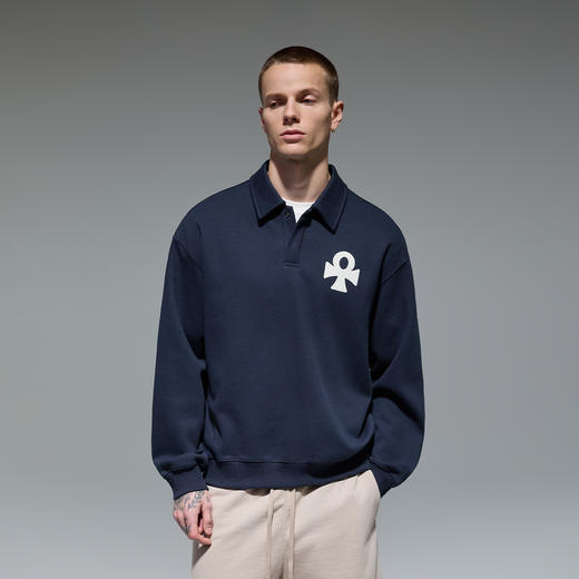 CHINISM赤尘 幸运之符POLO领卫衣男秋季新款美式宽松男生无帽外套 商品图0