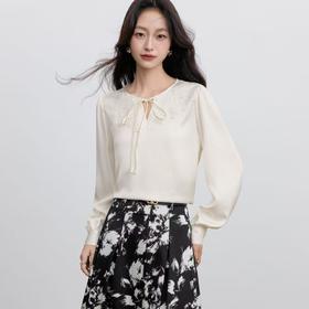 「自」全新升级【铂金会员165/天猫219/差价54】(13156)洛诗琳新款镂空花边衬衫2025法式气质钉珠优雅知性雪纺上衣