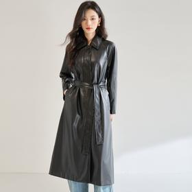 SH 22626像风衣的皮衣中长款慵懒风外套油蜡皮衣