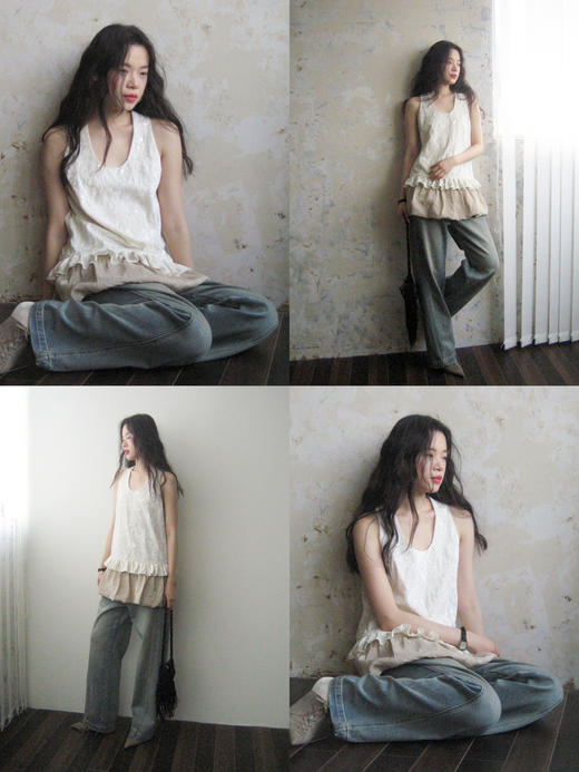 素舶 重工刺绣面料立体花纹U领花苞A摆背心SUPERSCAPE 商品图3