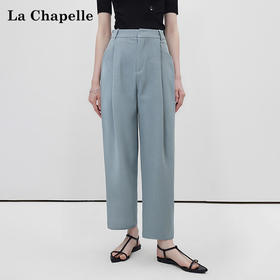 拉夏贝尔/La Chapelle高腰显瘦直筒西装裤女通勤时尚小个子九分烟管裤