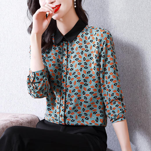 碎花雪纺衬衫女士打底衬衣春秋装新款妈妈洋气小衫桑蚕丝长袖上衣 商品图0
