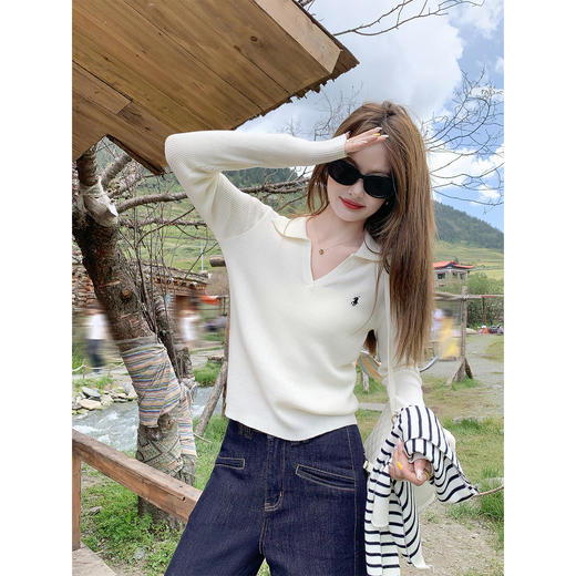 <曾小咸推荐>韩系学院风条纹披肩长袖针织衫 商品图3