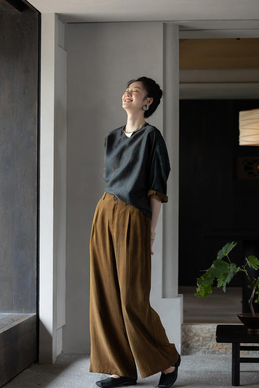 牧衣游原创 重磅25姆米香云纱裤子宽松垂感禅意真丝休闲裤 渠于苔 商品图5