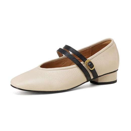 羊皮圆头拼色一字扣带，低跟浅口玛丽珍单鞋DTN-153-13 商品图4