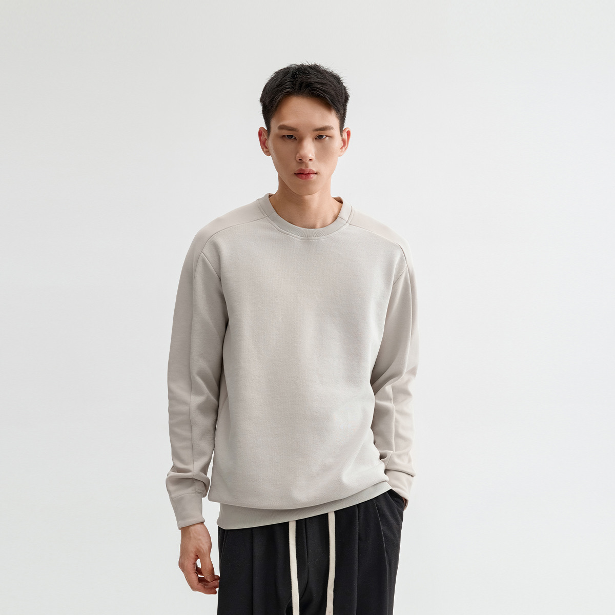 CHINISM折扣季 纯色290g圆领卫衣男春季新款潮流简约长袖套头上衣