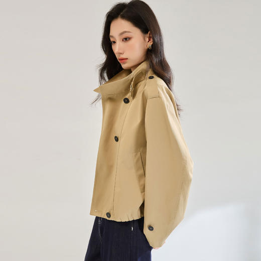 「高货sh」全新升级【铂金会员404/天猫539/差价135】(11202)洛诗琳新款气质双排扣外套2025秋季立领廓形短款风衣外套 商品图3
