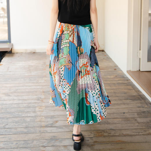 谜底花色百褶裙半裙2025秋季新款复古风原创印花中长裙257MB7810 商品图2