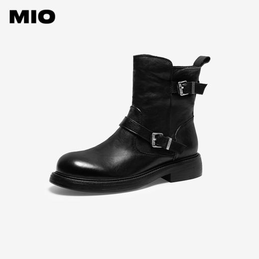 MIO米奥水洗牛皮切尔西靴皮带扣擦色褶皱马丁靴女鞋M255672601 商品图0