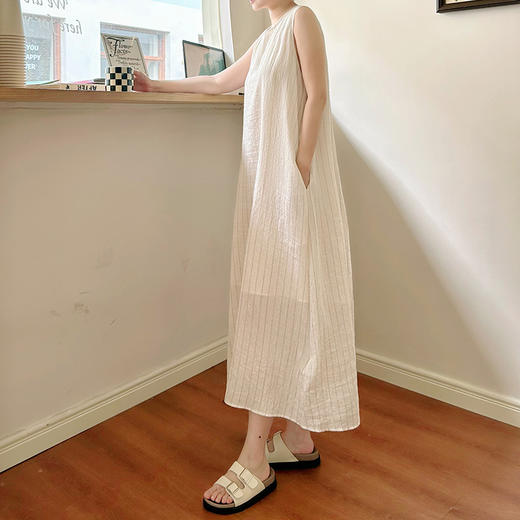 壁虎瑜伽【2508QZ397】复古条纹棉麻连衣裙【5天发货】 商品图2
