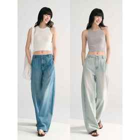 MAISON CECILE两色/夏日天丝版本轻薄垂感慵懒显瘦牛仔镰刀弧形裤