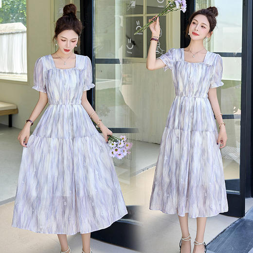 泡泡袖小个子方领连衣裙，时尚显瘦洋气法式气质裙子HR-8891 商品图2