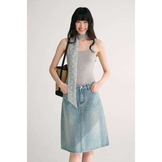 MAISON CECILE 夏日水洗蓝百搭休闲宽松显瘦显比例A摆牛仔半身裙 商品图0