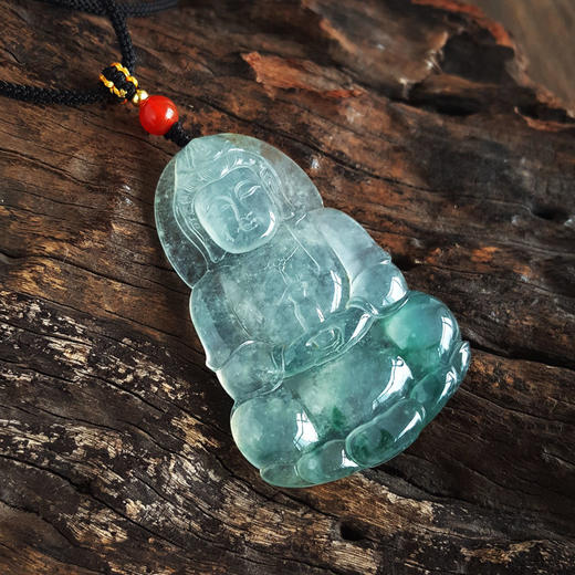 【天然正品】A货翡翠天然收藏级木那飘蓝花正桩高冰种观音坐莲（平安安乐）翡翠吊坠项链56.7*37.6*6.5MM（皆取最大值）中性款现售价：38800！080825NJM29 商品图4