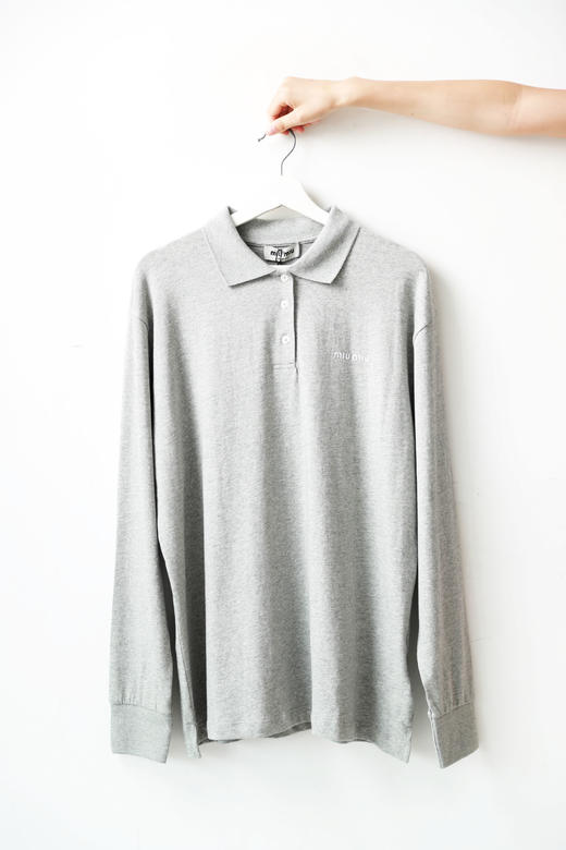 美式学院polo衫，小标刺绣设计。元祖灰翻领长袖宽松上衣C081268 商品图4