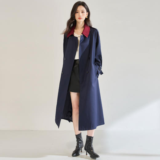 SH 25288通勤撞色领中长款英伦风高级感风衣气质外套 商品图1