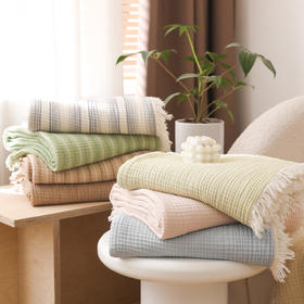 自然醒全棉100%棉四层纱流苏边毛毯子办公室午睡毯子沙发盖毯新款加厚流苏披肩毯JY