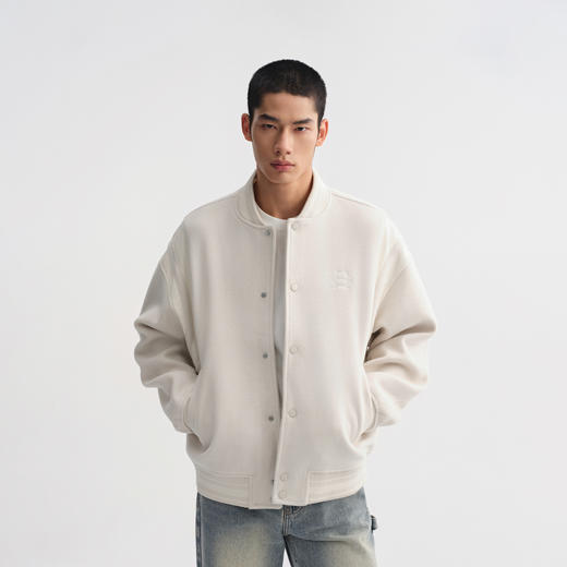 CHINISM赤尘 重磅绣花呢绒棒球服夹克男春季新款美式PU皮拼接外套 商品图2