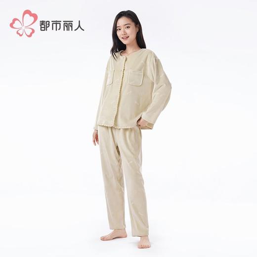 都市丽人睡衣海岛绒压花睡衣女士家居服长袖长裤海岛绒套装LHH1K3 商品图2