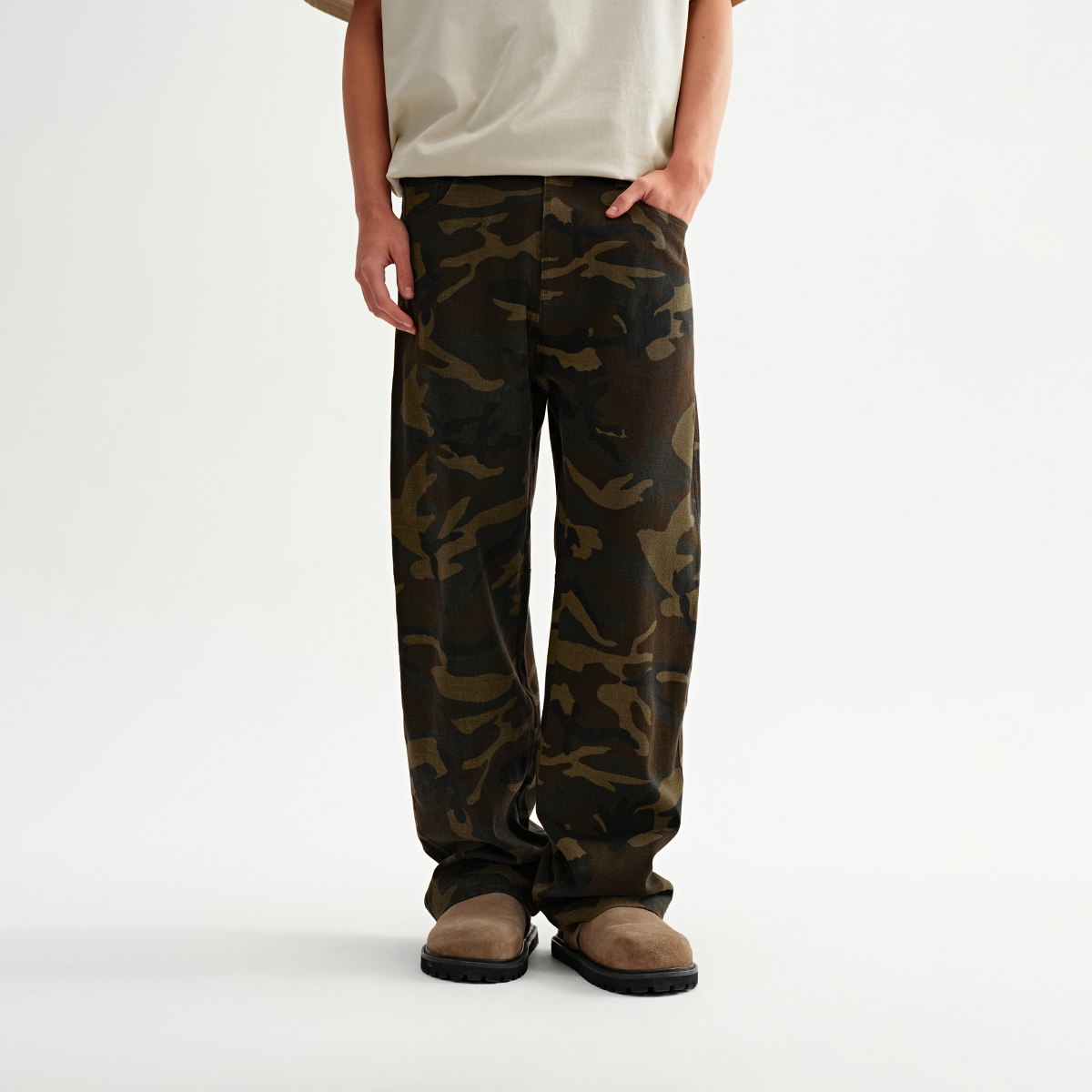 CHINISM赤尘 迷彩工装裤男2025新款弯刀裤美式直筒长裤男士裤子