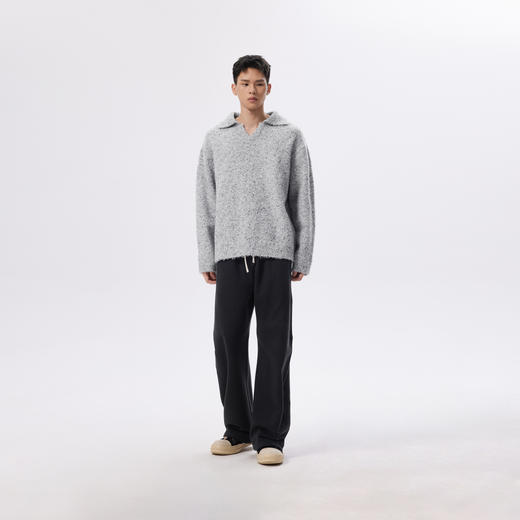 CHINISM折扣季 绵羊毛混纺polo领毛衣男冬季男士浅灰色针织衫帽衫 商品图3