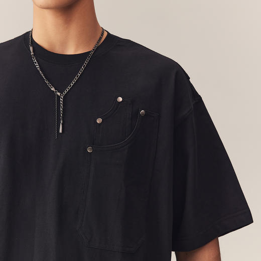 CHINISM赤尘 黑色凉感短袖T恤男夏季做旧水洗宽松男士半袖上衣 商品图3