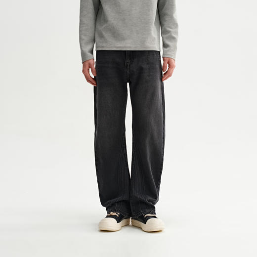 CHINISM赤尘 黑色重磅水洗弯刀牛仔裤男秋季新款宽松直筒男士裤子 商品图2