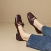 【预售5天】法式浅口单鞋春秋圆头低跟粗跟真皮杏色花朵玛丽珍鞋YS&7383 商品缩略图1