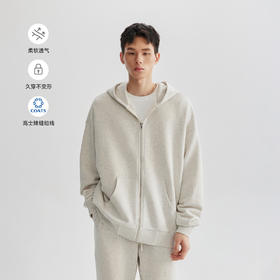 CHINISM赤尘 花灰色连帽开衫卫衣男秋季重磅纯棉宽松休闲拉链外套