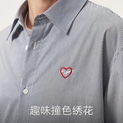 gxg.jeans男装 藏青条纹绣花宽松长袖衬衫外套 25年秋热卖 商品图4