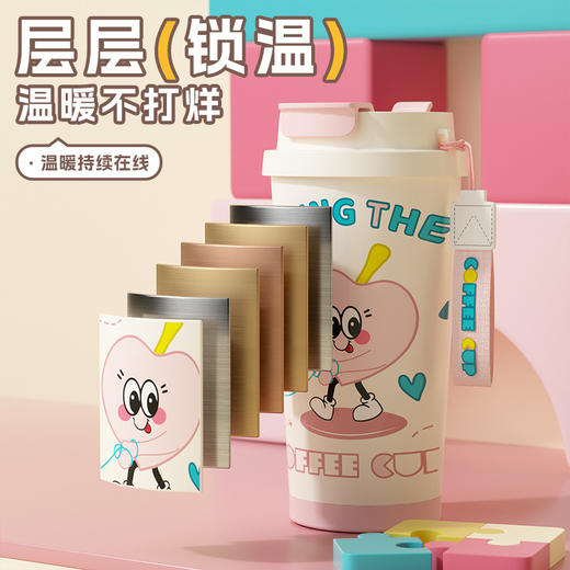 【卡通系列❗多饮保温杯】新款多巴胺卡通涂鸦，·一杯三饮随心喝，密封防漏 360°防漏，食品级材质316长效保温，大容量保温杯男女生便携吸管水杯QQ 商品图3